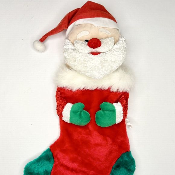 Christmas Stocking Santa Red w/ Santa Head Top‎ Open Preowned 80’s 90’s - Picture 1 of 5